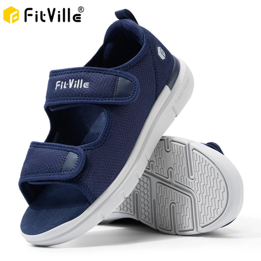 FitVille Men'S Sandals Summer Flat Shoes Widened Elderly Casual Shoe Breathable Lightweight For Plantar Fasciitis Pain Relief