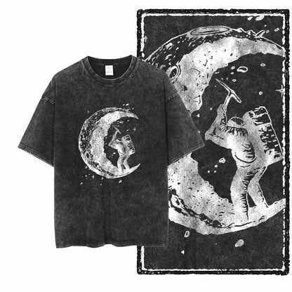 SA ASTRONAUT SPACE THEMES Printed Cotton Acid Washed Graphic Unisex T Shirt Cool Streetwear Men Tshirts Big Size Tee for men
