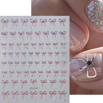 8pcs Mixed Color Bow Nail Art Stickers 3D Cute Red Black Pink bowknot Nail Charms Foils Y2K Gold Laser Effect Bow Manicure Decor