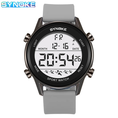 SYNOKE Men Outdoor Sports Multifunctional Waterproof Large Screen Display Luminous LED Digital For Men Fashion Silicon Watch