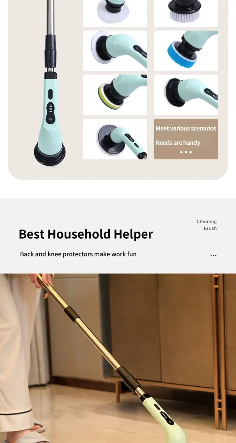 9-in-1 Wireless Rotating Electric Cleaning Brush - Household Multi-scene Scrubber for Bathroom, Kitchen & Toilet Deep Cleaning