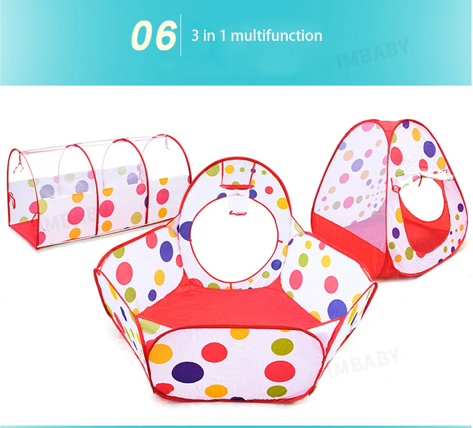 Senior 3-in-1 Foldable Baby Playground Children's Game Tent Baby Ball Fence with Crawling Tunnel Basketball Frame Children Gifts