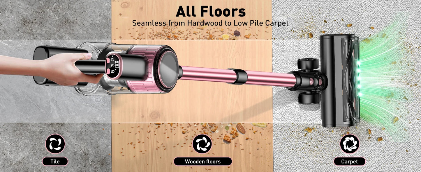 Cordless Vacuum Cleaner, 55Kpa/500W/45min 10 in 1 Powerful Stick Vacuum Cleaner for Home Pet Hair/Hard Floor/Carpet