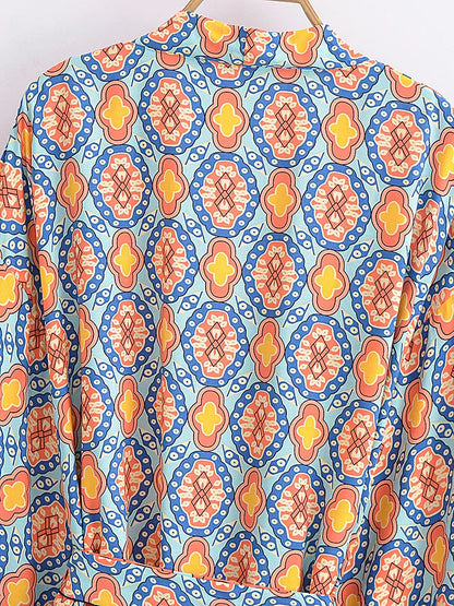 Boho Queens Vintage Peacock Floral Print Sashes Beach Kimono Women Bohemian Wrap Batwing Sleeves Holiday Bikini Cover-ups