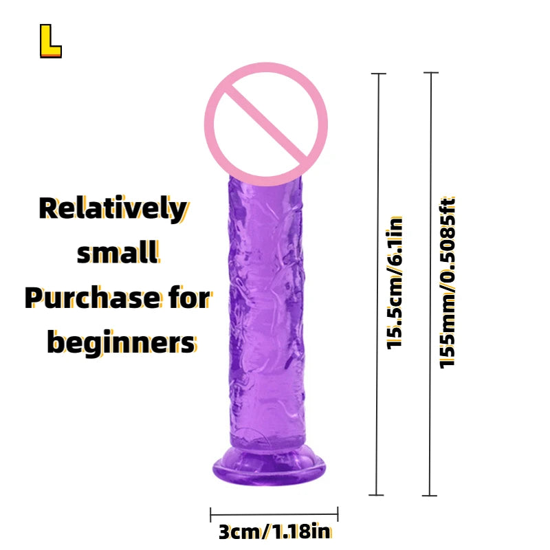 Realistic Soft Jelly Dildo Transparent Suction Cup Strong Grip Flexible Intimate Toy for Women Solo Couple Play