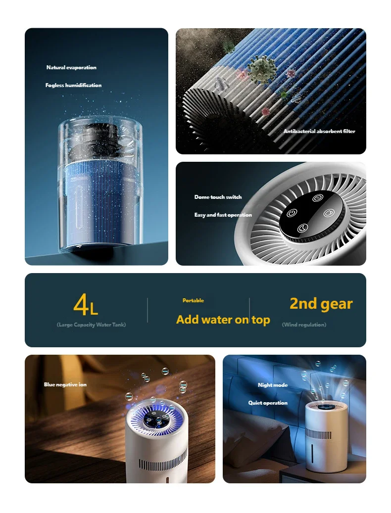 HOMEFISH Home Office Desktop Fog Free Humidifier Air Purifier for Bedroom Car - Safe for Pregnant Women Mothers Babies