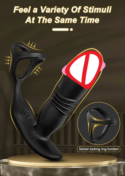APP Control Male Thrusting Prostate Massager Anal Vibrator for Men Delay Ejaculation Penis Cock Ring Butt Plug Sex Toy for Adult