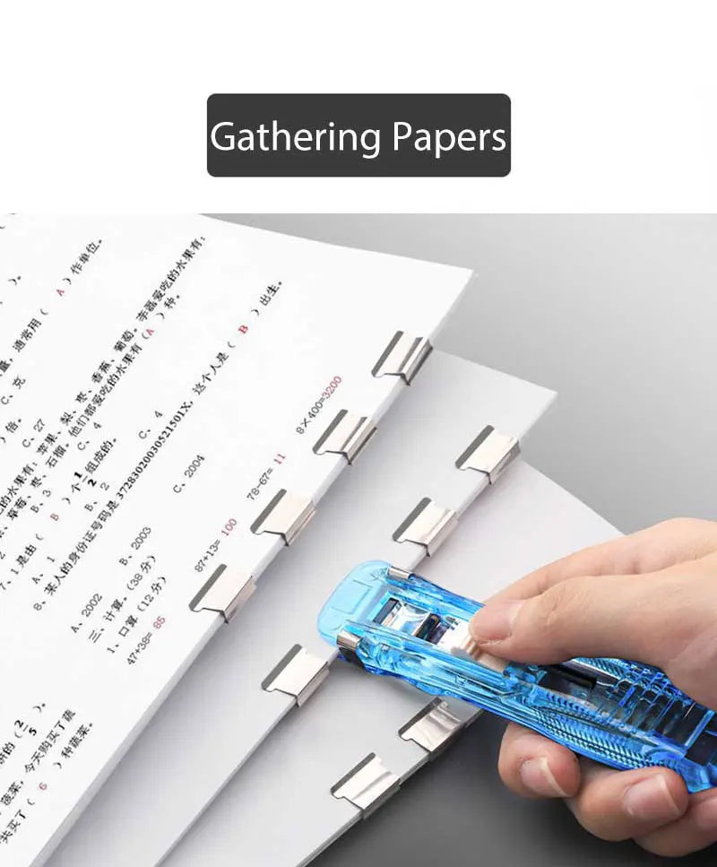 Mini Traceless Reusable Hand Clamp Push Stapler Paper Book File Office School Student Binder Binding Tools Supplies Accessories