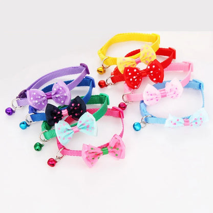 Fashionable bow dog and cat collar soft and comfortable pet accessory set with bell universal collar for cats and dogs