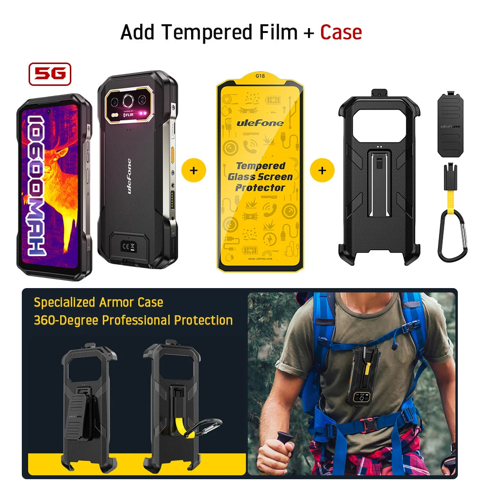 Ulefone Armor 27T Pro+ 5G Rugged Phone 10600mAh Android 15 Smartphone 50MP+64MP Night Camera 6.78" 120Hz 24GB+256GB NFC Mobile