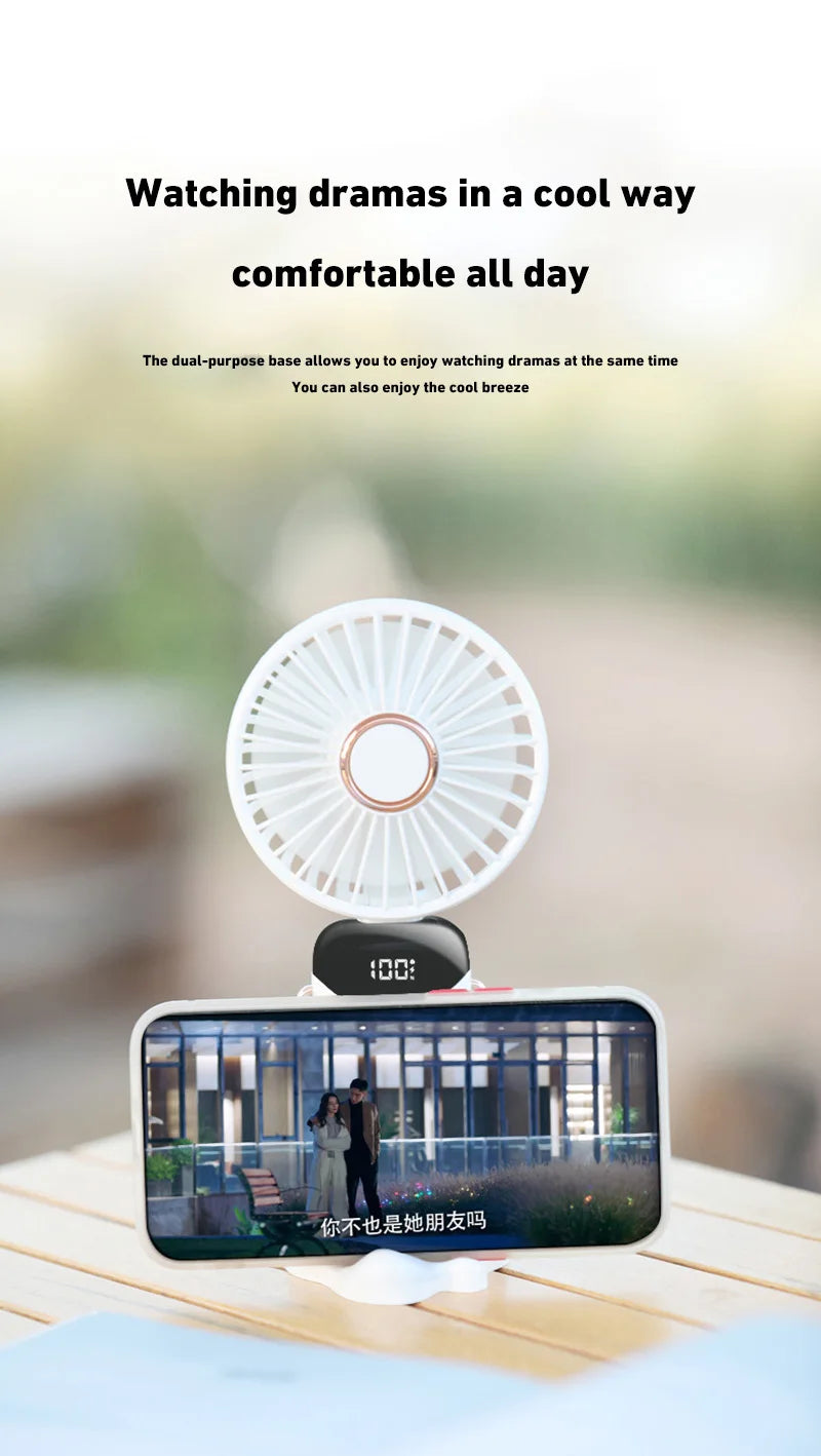 Lenovo Portable Handheld Fan Foldable Neck Hanging Fans 5 Speed USB Rechargeable Fan with Phone Stand & Display Screen 1800mAh