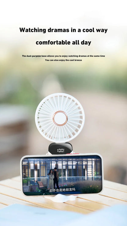 Lenovo Portable Handheld Fan Foldable Neck Hanging Fans 5 Speed USB Rechargeable Fan with Phone Stand & Display Screen 1800mAh