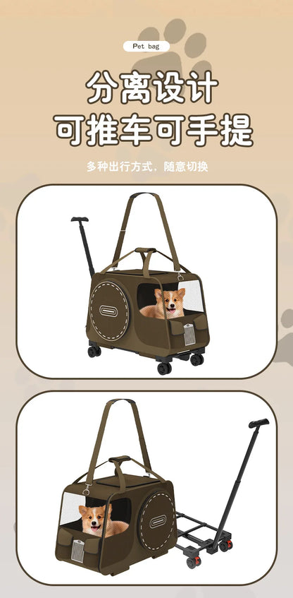 Portable Pet Rolling Carrier Foldable Small Dog Outdoor Stroller Detachable Single Shoulder Cat Handbag For Travel