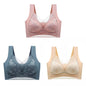 3Pcs Women Lace Bra Perspective Push Up Ice Silk Deep V Bralette Bra Sexy Lingerie Tops Plus Size Cup Mom's underwear L-5XL