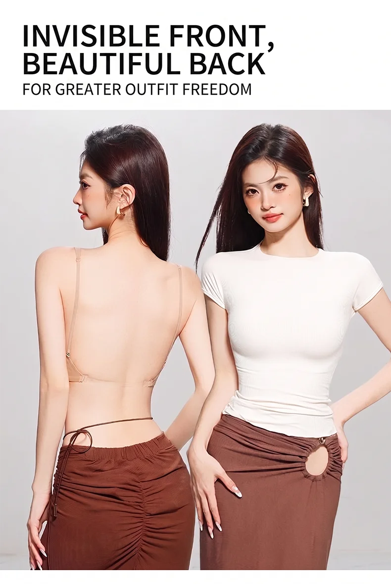 FINETOO Women's 3 Ways to Wear Halter Neck Backless Bralette Seamless Thin-Strapped Gather Bra Female Sexy Solid Color Underwear