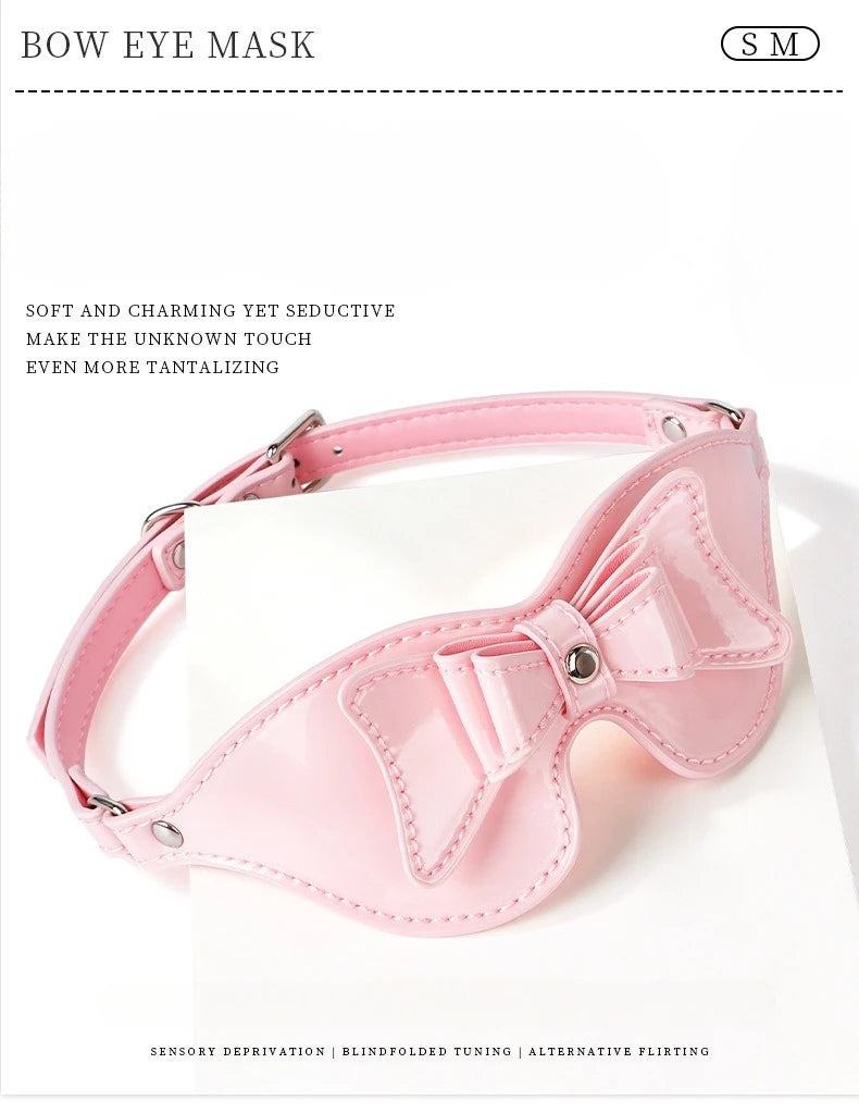 Adult Pink Bow Blindfold Sex Games PU Leather Fetish BDSM Eye Mask For Men Women 18+ Exotic Costumes Sexy Party Club Coslay Mask