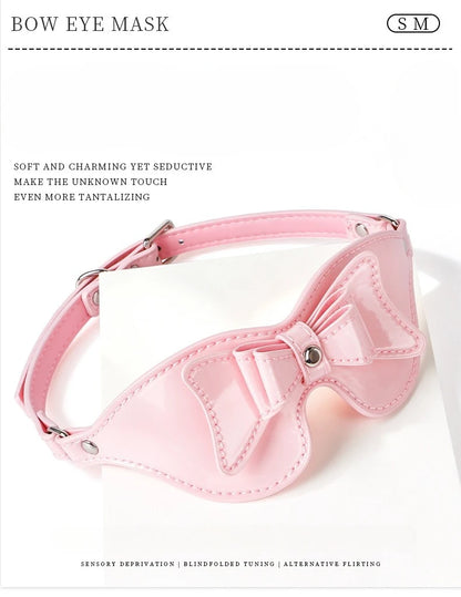 Adult Pink Bow Blindfold Sex Games PU Leather Fetish BDSM Eye Mask For Men Women 18+ Exotic Costumes Sexy Party Club Coslay Mask