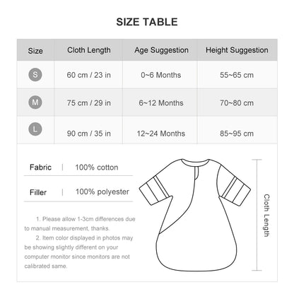 Baby Sleeping Bag Kids Sleepwear Sleeves Removable 0-2 Years Baby Sleepsack 2.5Tog Child Anti-Kick Blanket Quilt 100% Cotton