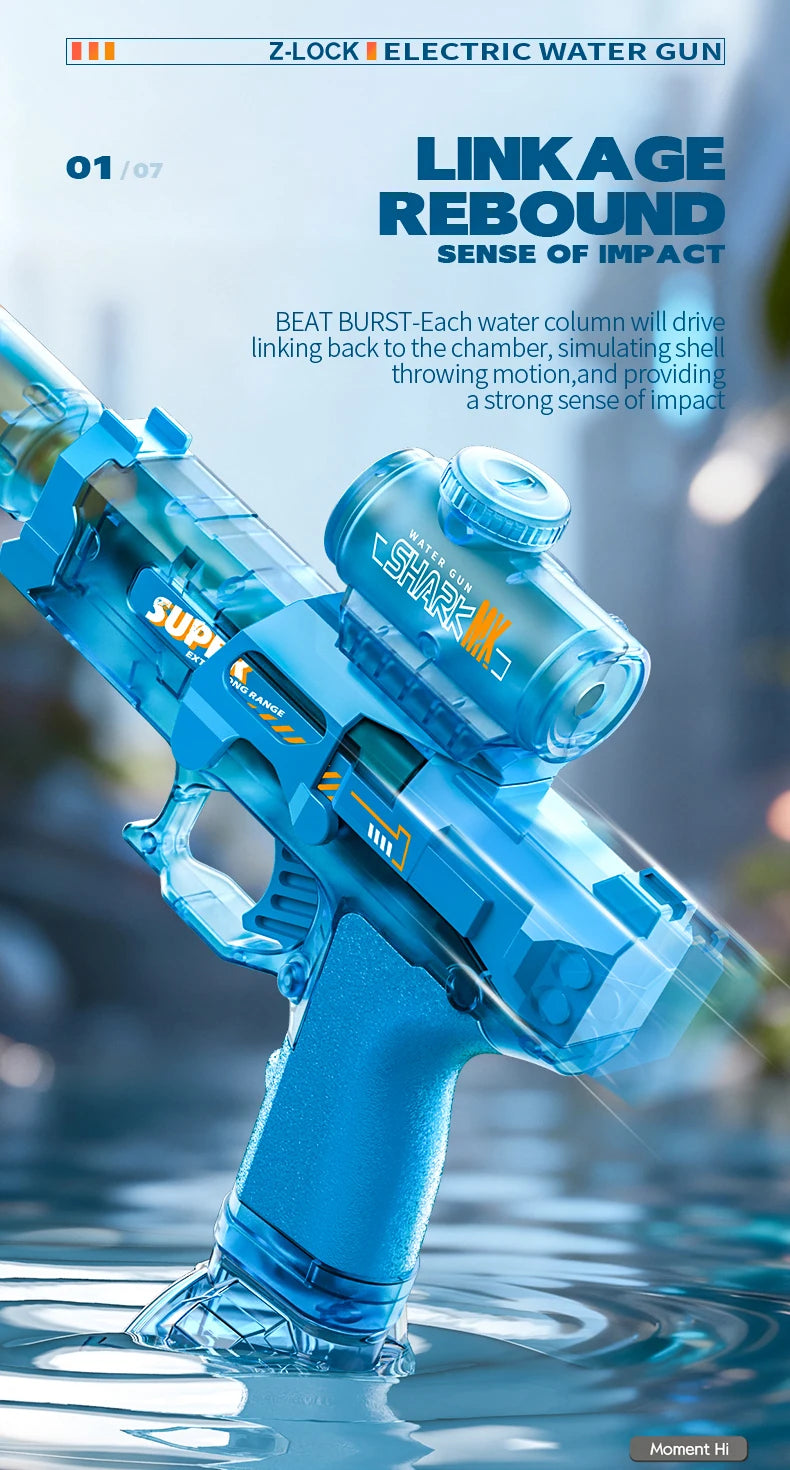 Simulated Firing and Recoil Electric Water Gun Toys Children Automatic Sensor Lights Water Pistol Summer Outdoor Beach Kids Toy