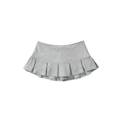 Fabric Y2K Mini Skirt Women Low Waist Wide Pleat Light Grey Sexy Vintage A-line Pleated Skirt Casual Skort Summer