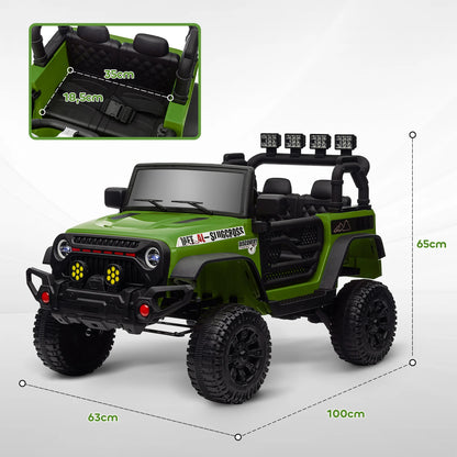 4x4 electric Car for children UTV, equipped with a 2.4 GHz remote control, two powerful motors, 12 V, size 100x63x65 cm, green