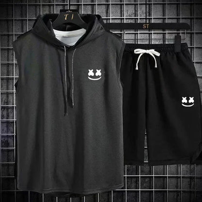 Brand Summer Men's Two Piece Set CasualT-Shirt and Shorts Set Mens Sports Suit Fashion Short Sleeve Tracksuit Hooded T-shirt