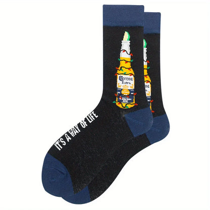 1 pair of men's cartoon printed tool pattern with unique and personalized long socks men  socks
