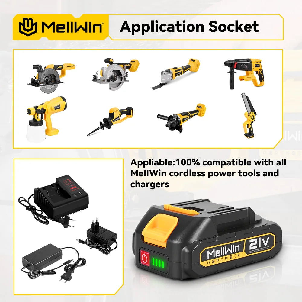 MELLWIN 25+3 Torque Electric Impact Drill 2 Speed Adjustable Cordless Electric Screwdriver Power Tool For Makita 18V Battery Pin
