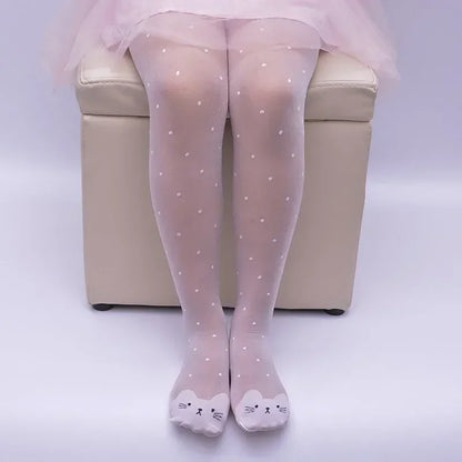 Spring Summer Tights for Girls Cartoon Thin Silk Pantyhose Kids Candy Color Dot Dance Stocking Child Girls Tights with Cats
