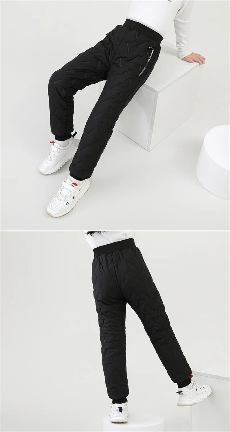Winter Padded Pants Kids Thick Plus Velvet Warm Trousers Boys Lamb's Wool Cotton Long Pants Autumn Children Casual Sports Pants
