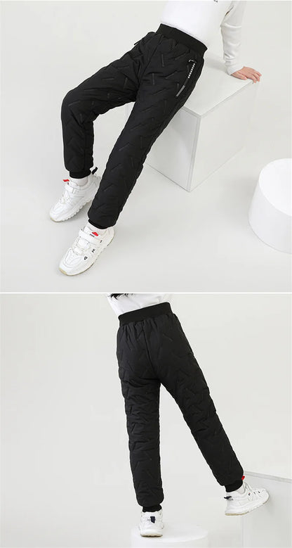 Winter Padded Pants Kids Thick Plus Velvet Warm Trousers Boys Lamb's Wool Cotton Long Pants Autumn Children Casual Sports Pants