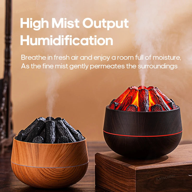 Simulated Campfire Air Humidifier Woodstove Fireplace Water Mist Diffuser Classic Woodgrain USB Ultra Sonic Mist Sprayer