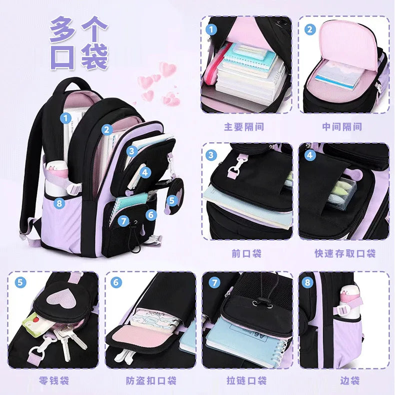 Love Pattern School Bag Backpack Pencil Case lunch bag Three Piece Set Nylon Fabric Waterproof Boy Girl Teenagers Trend Backpack