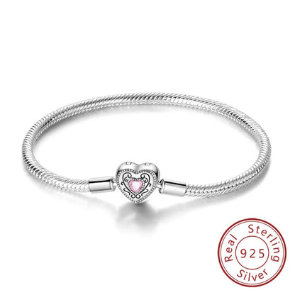 Bracelet Original 925 Sterling Silver Charm Bracelet 17-20CM Love Heart Pave Zirconia Bracelet for Women DIY Charm Jewelry Gifts