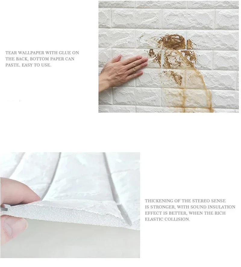 10pcs Self Adhesive Decor 3D Foam Wall Stickers Pane Room Waterproof Peel and Stick Brick Wallpaper for Interior Decoration