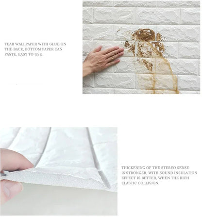 10pcs Self Adhesive Decor 3D Foam Wall Stickers Pane Room Waterproof Peel and Stick Brick Wallpaper for Interior Decoration