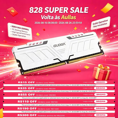 ‌GUDGA DDR4 Ram 3200MHz/3600MHz/2666MHz 8GB/16GB/32GB 288-Pin DIMM Desktop Memory with Aluminum Heatsink