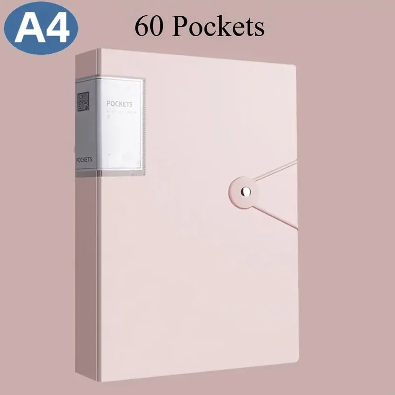 Durable 60-Pocket A4 Folder File Bag, High Transparency & Waterproof, Ideal for Exam Papers & A4 Size Documents,Perfect for Home
