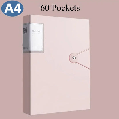 Durable 60-Pocket A4 Folder File Bag, High Transparency & Waterproof, Ideal for Exam Papers & A4 Size Documents,Perfect for Home