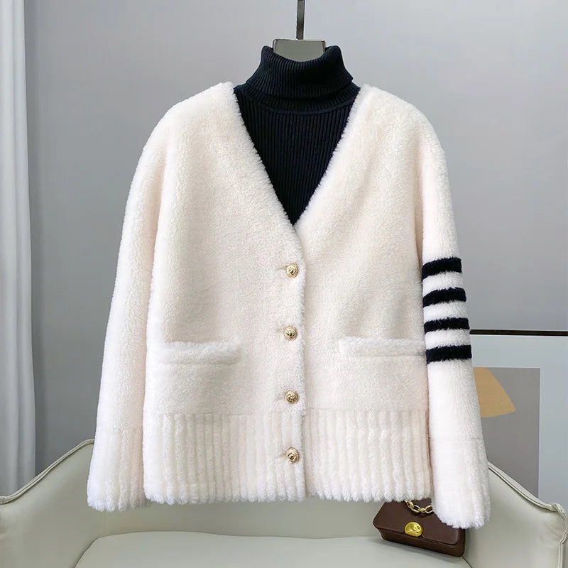 CT152 PDUI Women Real Wool Fur Coat Winter Warm Female Girl Sheep Shearing Jacket Parka OverCoat