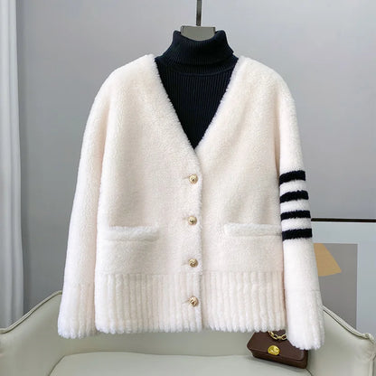 CT152 PDUI Women Real Wool Fur Coat Winter Warm Female Girl Sheep Shearing Jacket Parka OverCoat