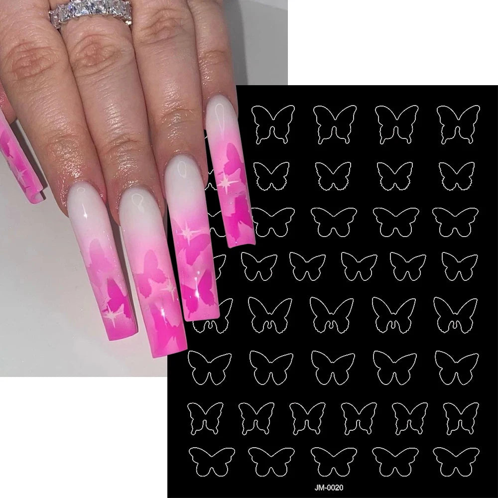 24-Design Airbrush Stencil Nail Stickers 1Pcs Butterfly/Heart/French Line Nail Decal Adhesived DIY Nail Template Airbrush Slider