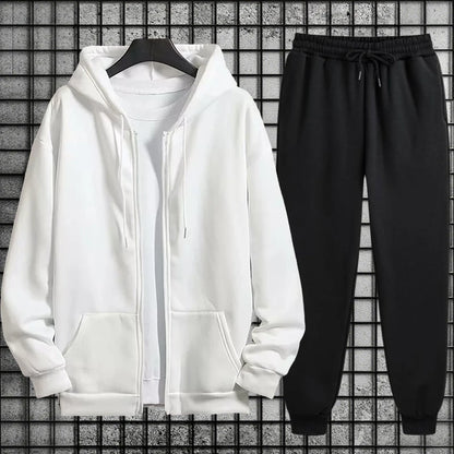 2026 New Arrival Men's Zipper Hoodie Sweatpants 2 Piece Set High Quality Hooded Long Sleeve Sweatshirt Autumn Winter Tracksuit