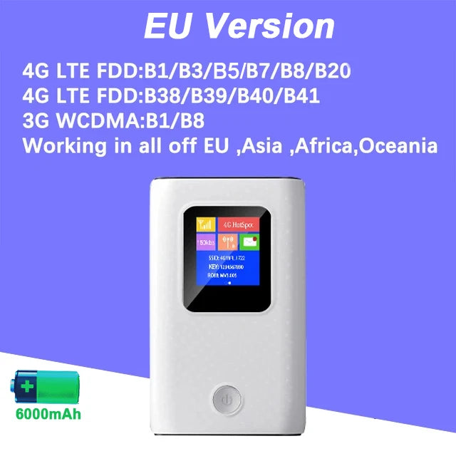KuWFi CAT4 4G Mobile Router 2.4G Wireless WiFi Hotspot Portable Travel Mini LTE Router SIM Card Slot Built-in 6000mAh Battery