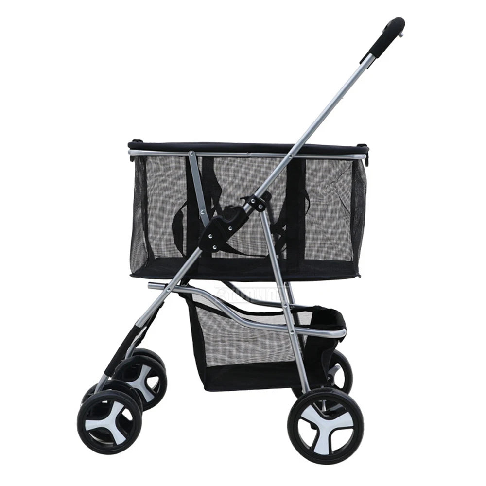 Foldable Pet Stroller, Detachable Dog Cart with Shopping Basket, Lightweight for Camping Picnic