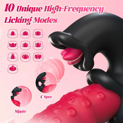4 IN 1 Licking Thrusting Vibrator G Spot Clitoral Stimulator Vagina Massager Rabbit Vibrator Women Sex Toy for Clit Nipple &Anal