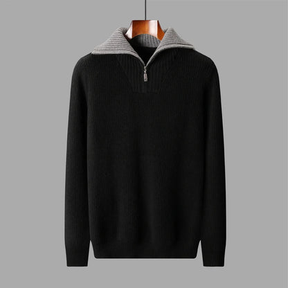 Pullover sweater for men, men's lapel sweater 2025 new loose knit autumn and winter full sleeved men's 100% Australian wool swea