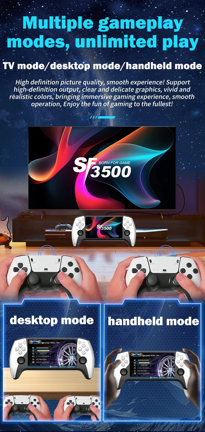 Pocket Game Console 5.0 Large Screen High Definition Retro Style Miniature Dual Joysticks Two-player Fighting Arcade-style
