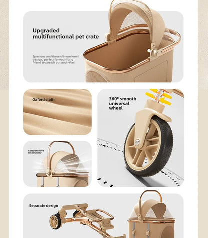 Rose Gold Pet Stroller Fashion Lightweight Foldable Detachable Carrier Bag Dog Cat Travel Cross Border Pet Stroller Dog Trolley