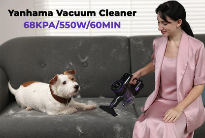 Yanhama Cordless Vacuum Cleaner - 68000Pa/550W Stick Vacuum with Charging Wall Dock, Lightweight Handheld Vacuum for Carpet